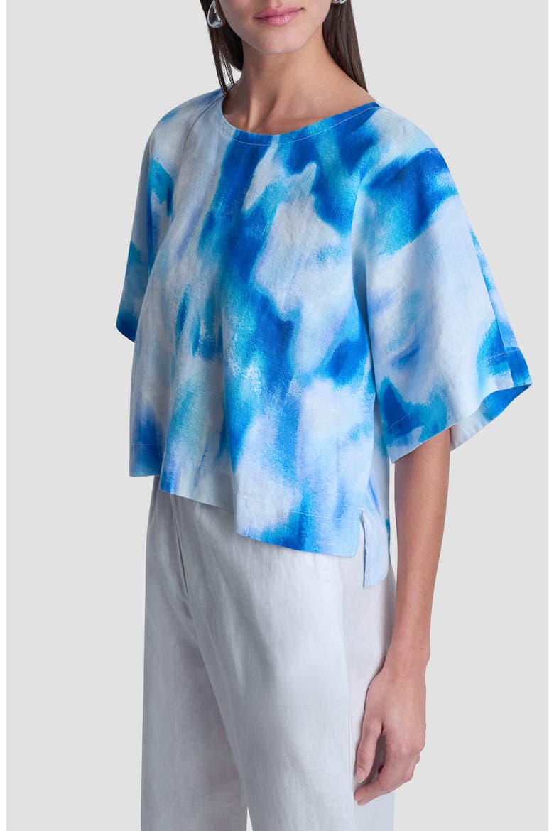 Pattern Boxy Linen Top, Alternate, color, MISTED SURF