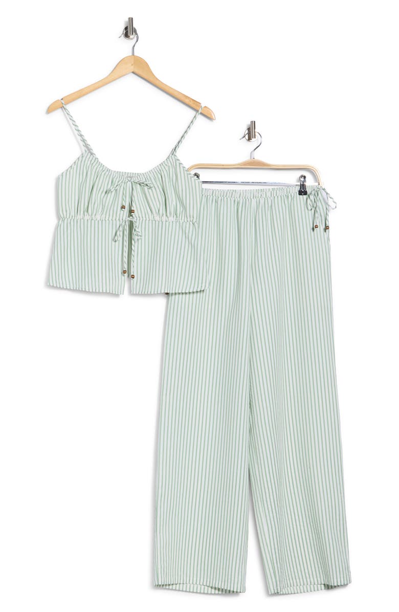 Madden Girl Stripe Double Tie Crop Camisole & Pants Set, Alternate, color, Sage Ivory