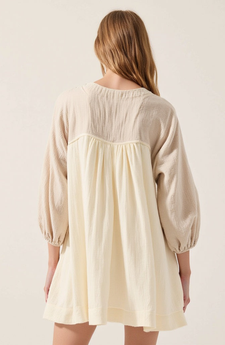 Modenaire Textured Cotton Mini Shirt Dress, Alternate, color, Light Beige