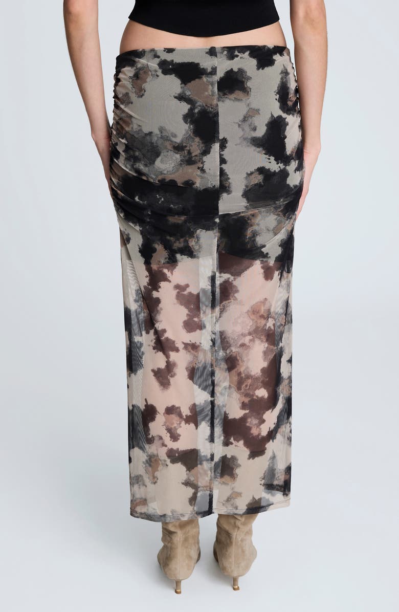 Kenneth Cole Ruched Mesh Midi Skirt, Alternate, color, Black Multi