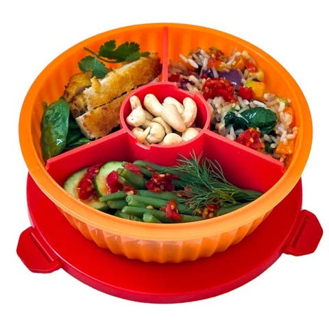 Bento-Style Salad Bowl with 3-Part Divider and Dip Cup