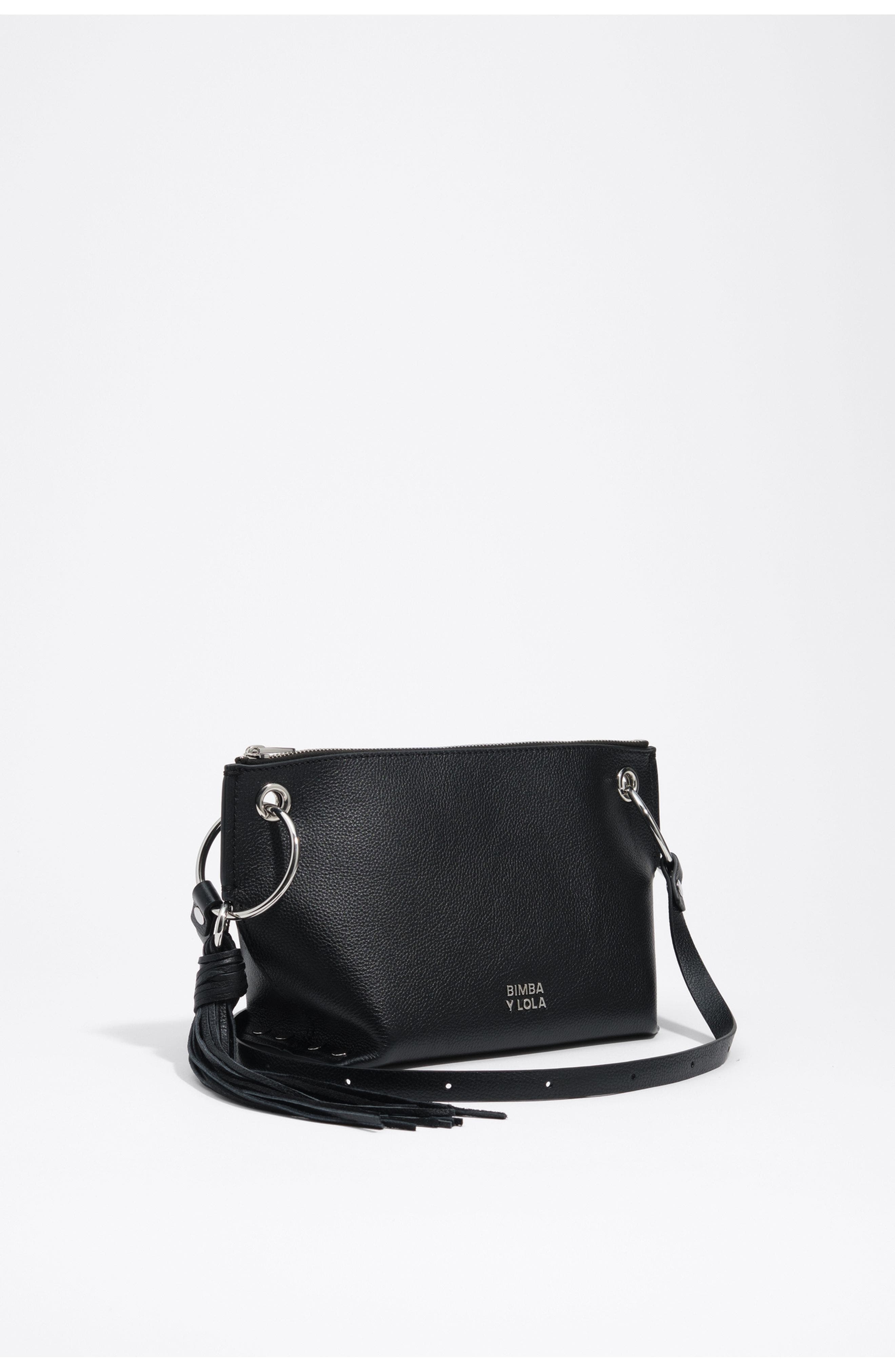 Medium Leather Trapecio Bag, Main, color, BLACK