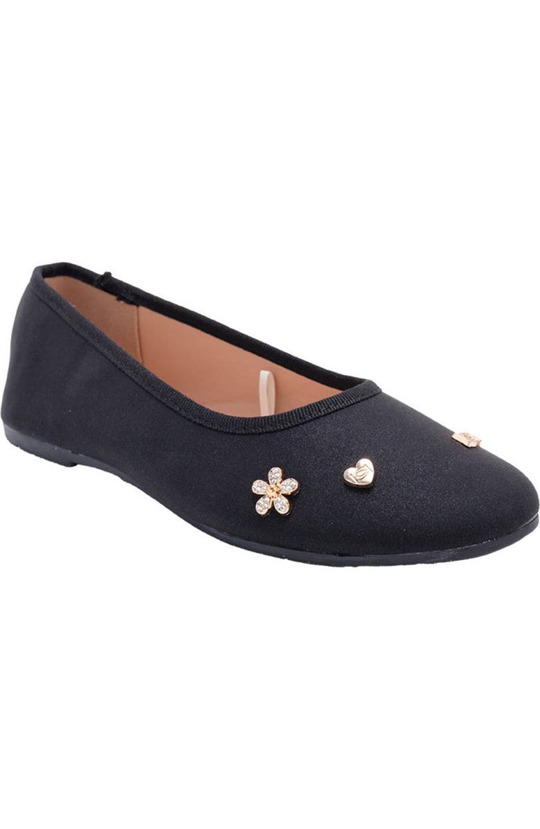bebe Kids' Shimmer Charm Flat, Main, color, Black
