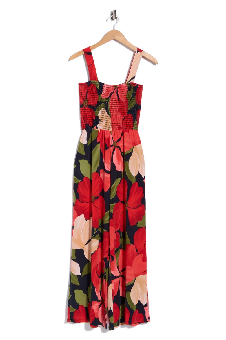 Smocked Wide Leg Jumpsuit, Alternate, color, RED FLORAL