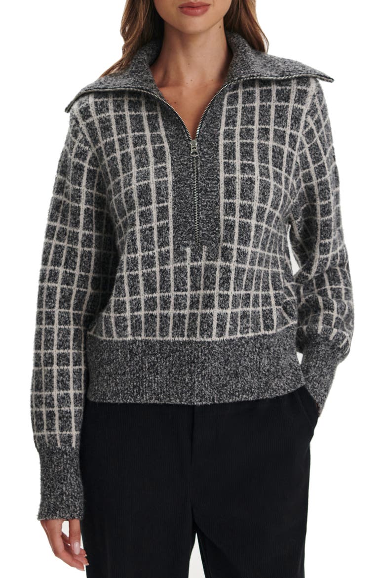 Furley Check Bouclé Half Zip, Main, color, CHARCOAL MARL