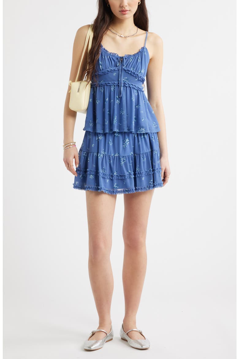 Ditsy Floral Mesh Miniskort, Alternate, color, BLUE COLONY MEADOW CLUSTERS