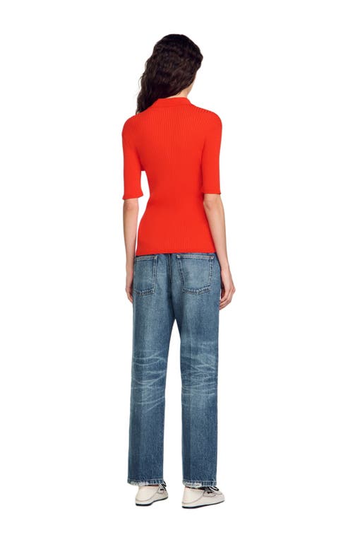 Sandro Ory Ribbed Polo Sweater In Poppy