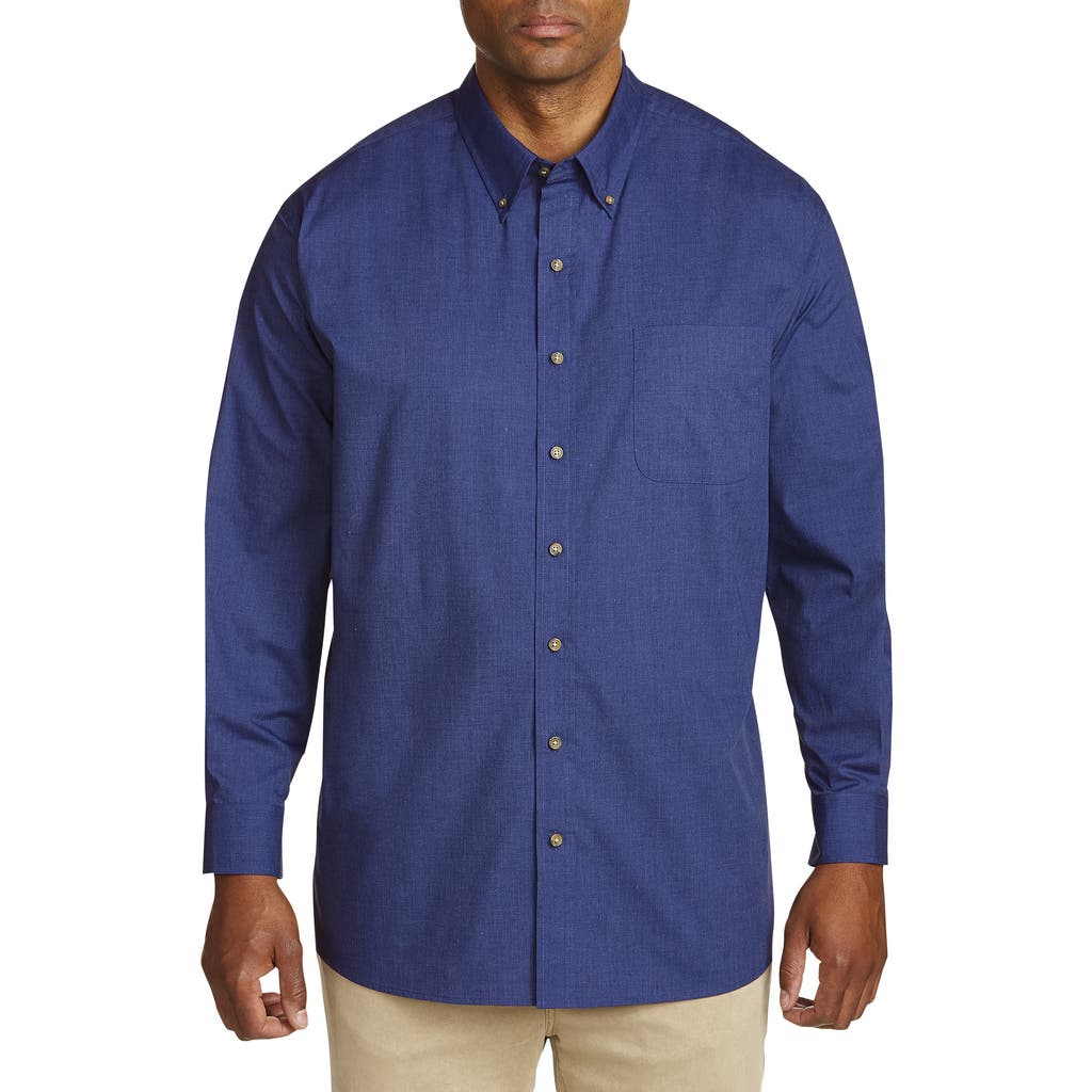 Harbor Bay By Dxl Big & Tall Easy-care Solid Sport Shirt In Blue