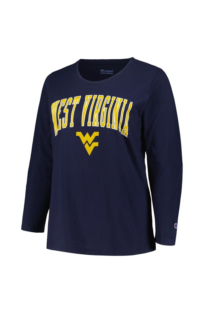 PROFILE Women's Profile Navy West Virginia Mountaineers Plus Size Arch Over Logo Scoop Neck Long Sleeve T-Shirt, Alternate, color, 