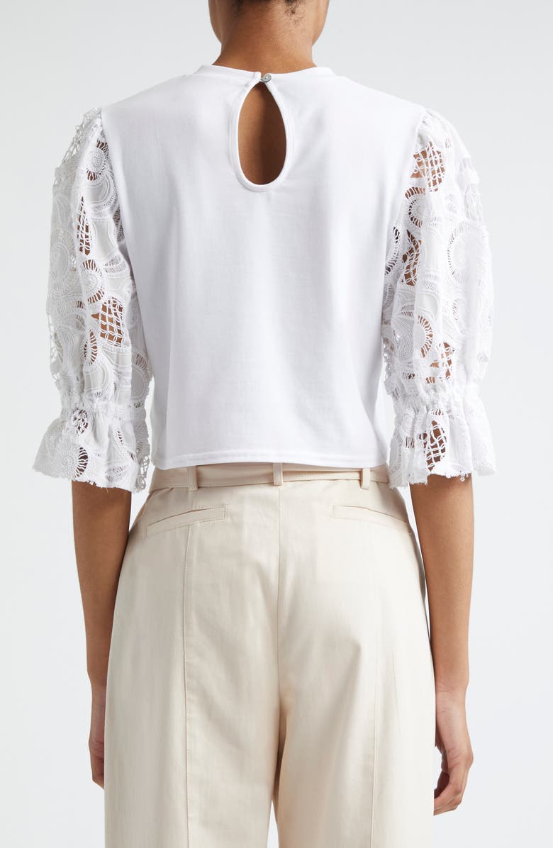 Cinq à Sept Mixed Media Puff Sleeve T-Shirt, Alternate, color, White