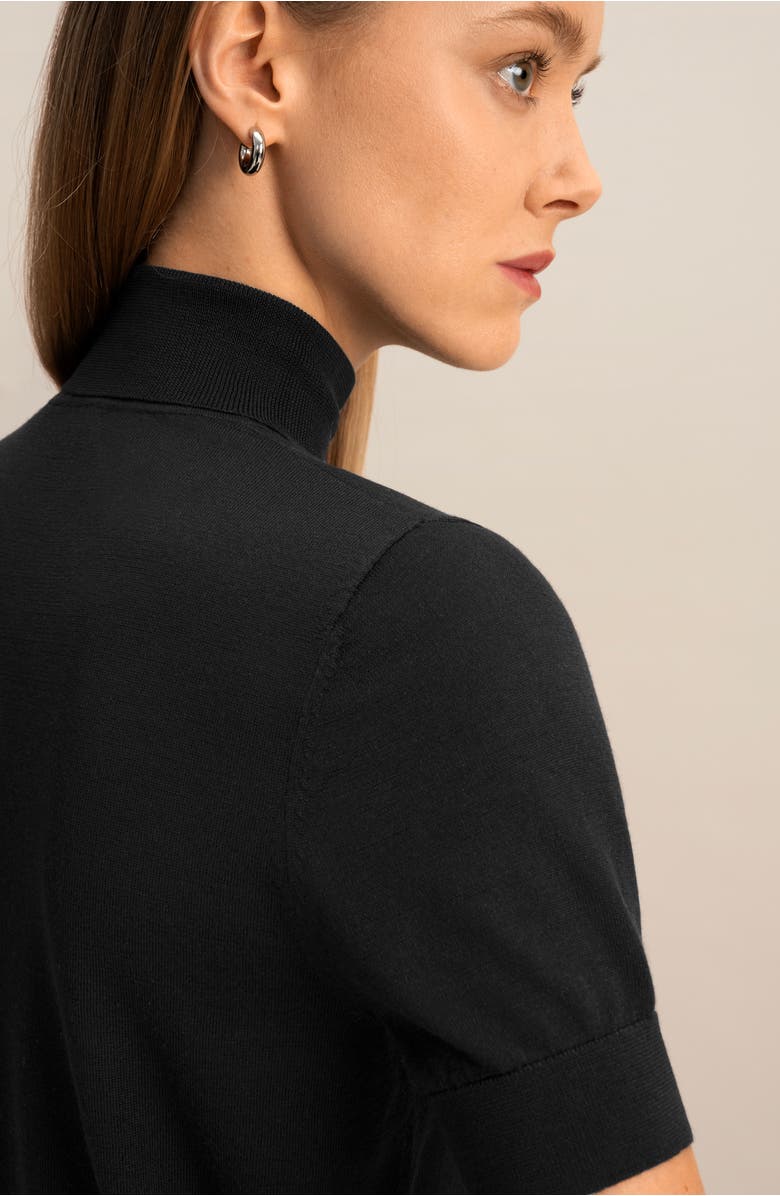 Lilysilk High Neck Short Sleeves Silk Knitted Sweater, Alternate, color, Black