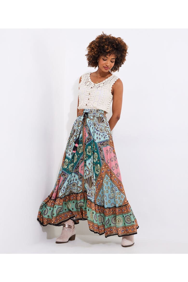 Flounce Tassel Maxi Skirt, Main, color, MULTI PATCHWORK