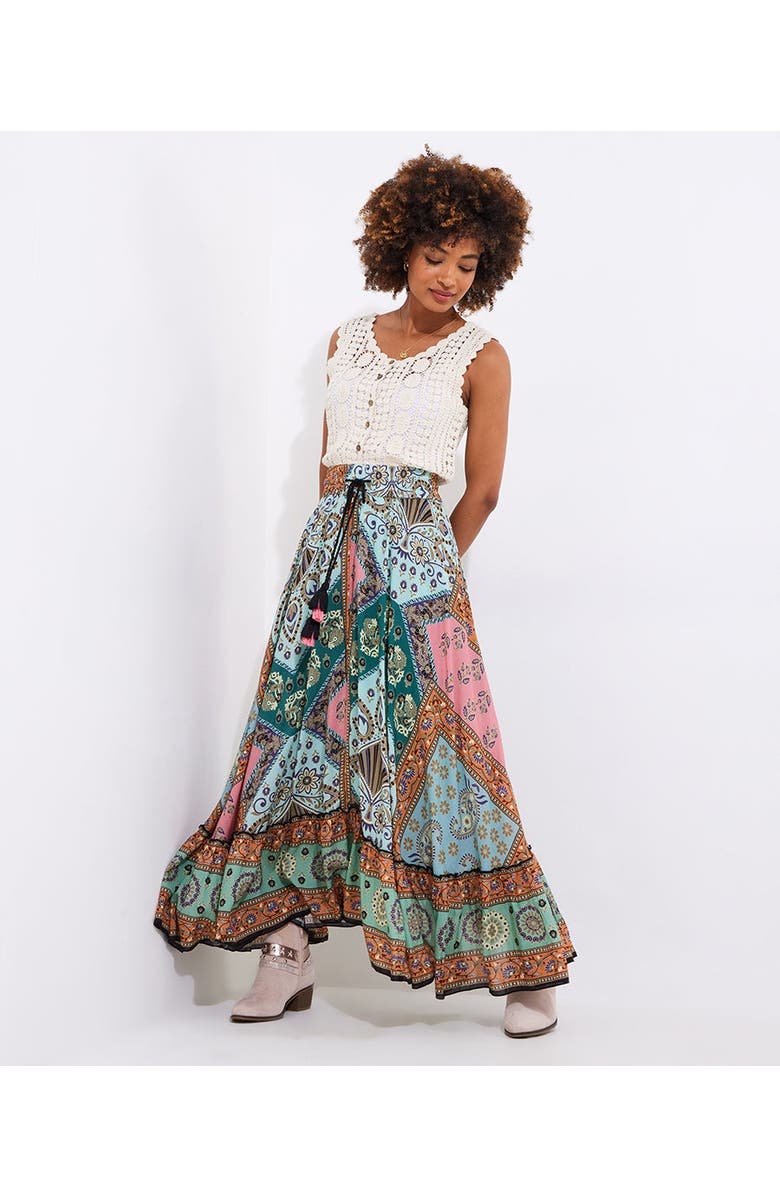Joe Browns Flounce Tassel Maxi Skirt, Main, color, Multi Patchwork