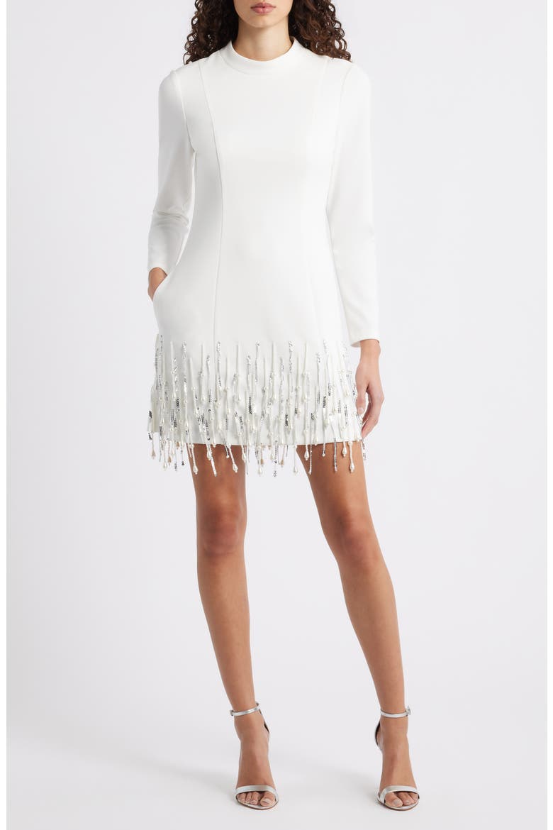 Sequin Tassel Long Sleeve Cocktail Dress, Main, color, IVORY