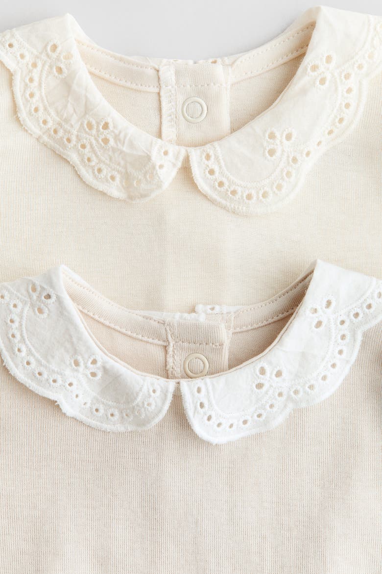 2-pack Embroidery-detail Bodysuits, Alternate, color, Light beige