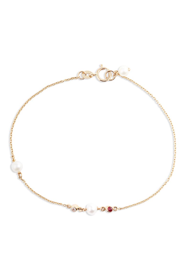 Cultured Pearl, Diamond & Ruby Bracelet, Main, color, YELLOW GOLD