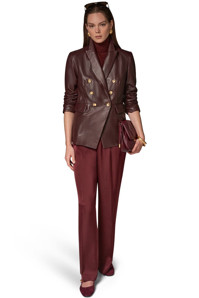 Double Breasted Leather Blazer, Alternate, color, BLACK CHERRY