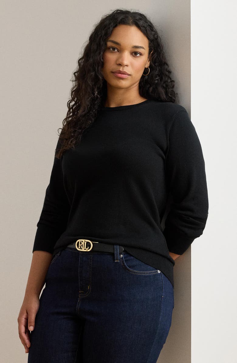 Lauren Ralph Lauren Crewneck Cotton Blend Sweater, Alternate, color, Black