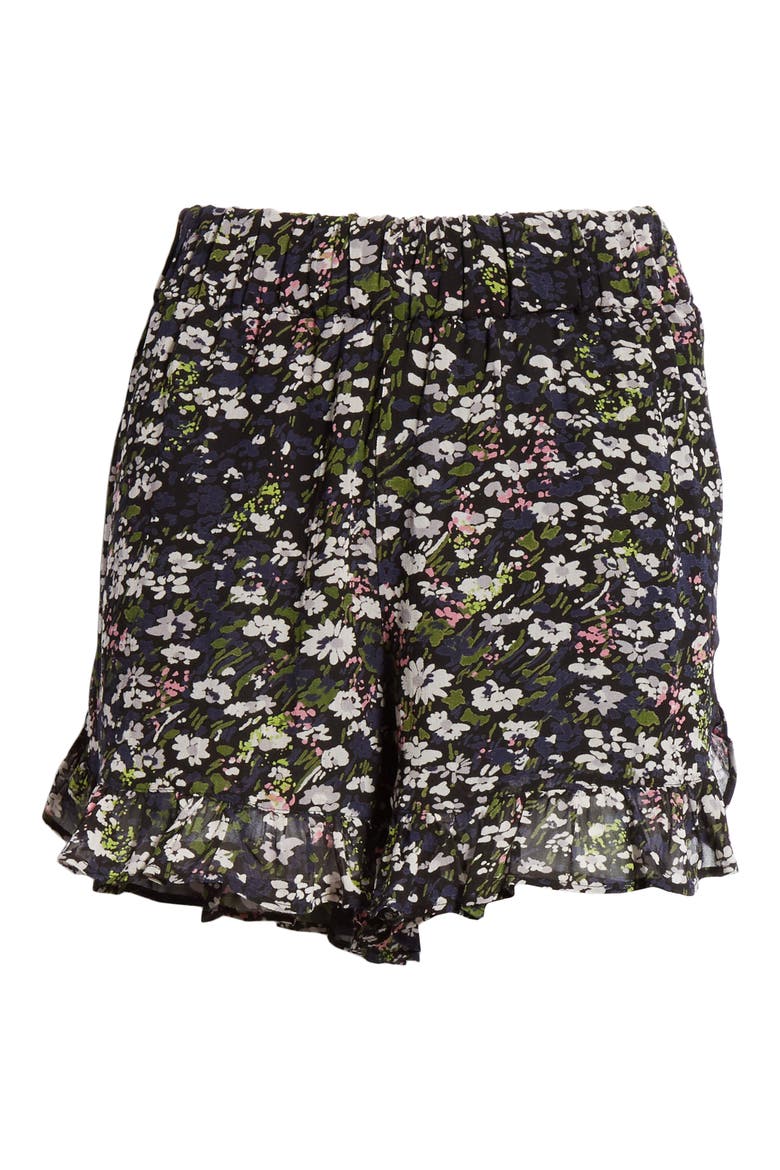Floral Print Georgette Shorts, Alternate, color, BLACK