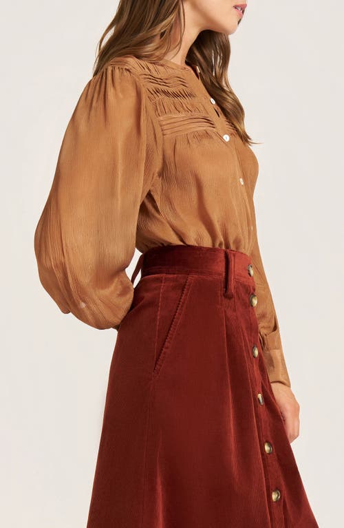 Matty M . Andie Pleated Yoke Button-up Shirt In Brown