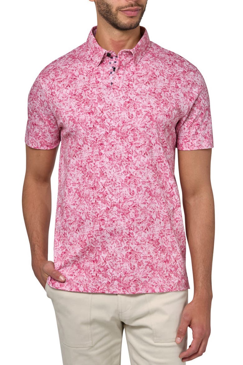 Slim Fit Abstract Floral Short Sleeve Polo, Main, color, TERRACOTTA