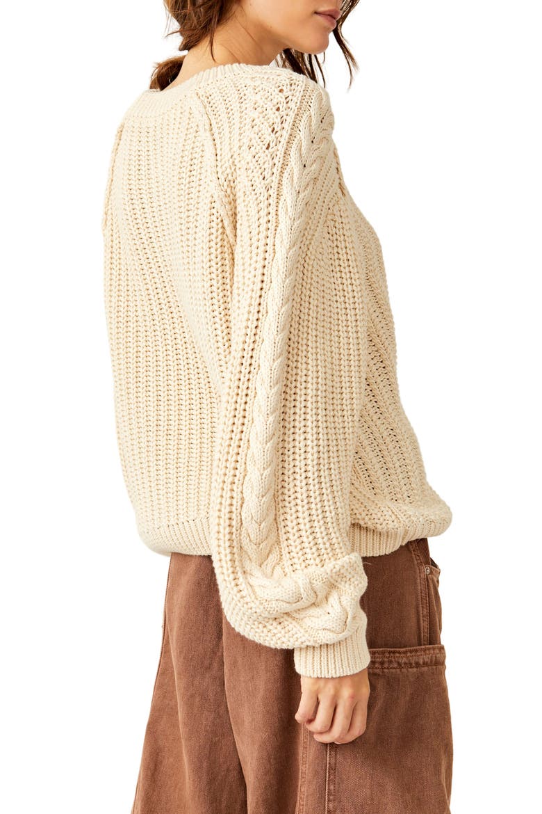 Frankie Cable Cotton Sweater, Alternate, color, IVORY