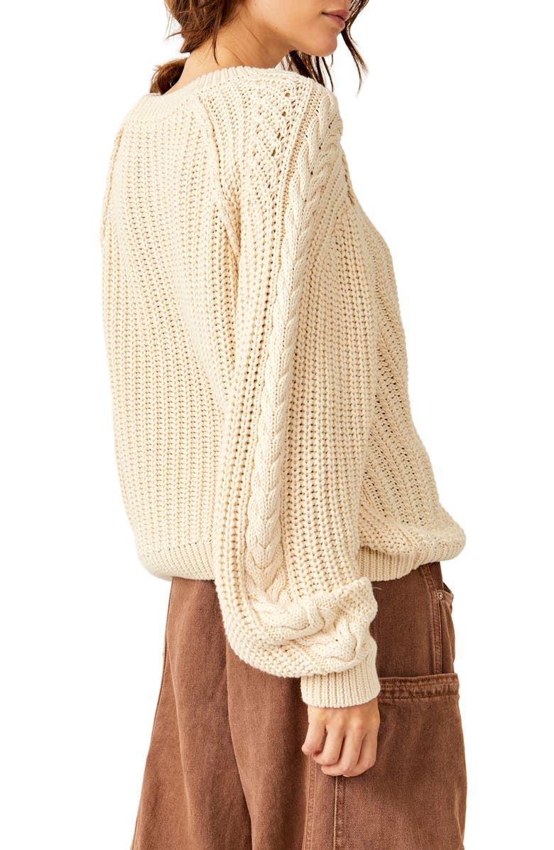 Free People Frankie Cable Cotton Sweater, Alternate, color, Ivory