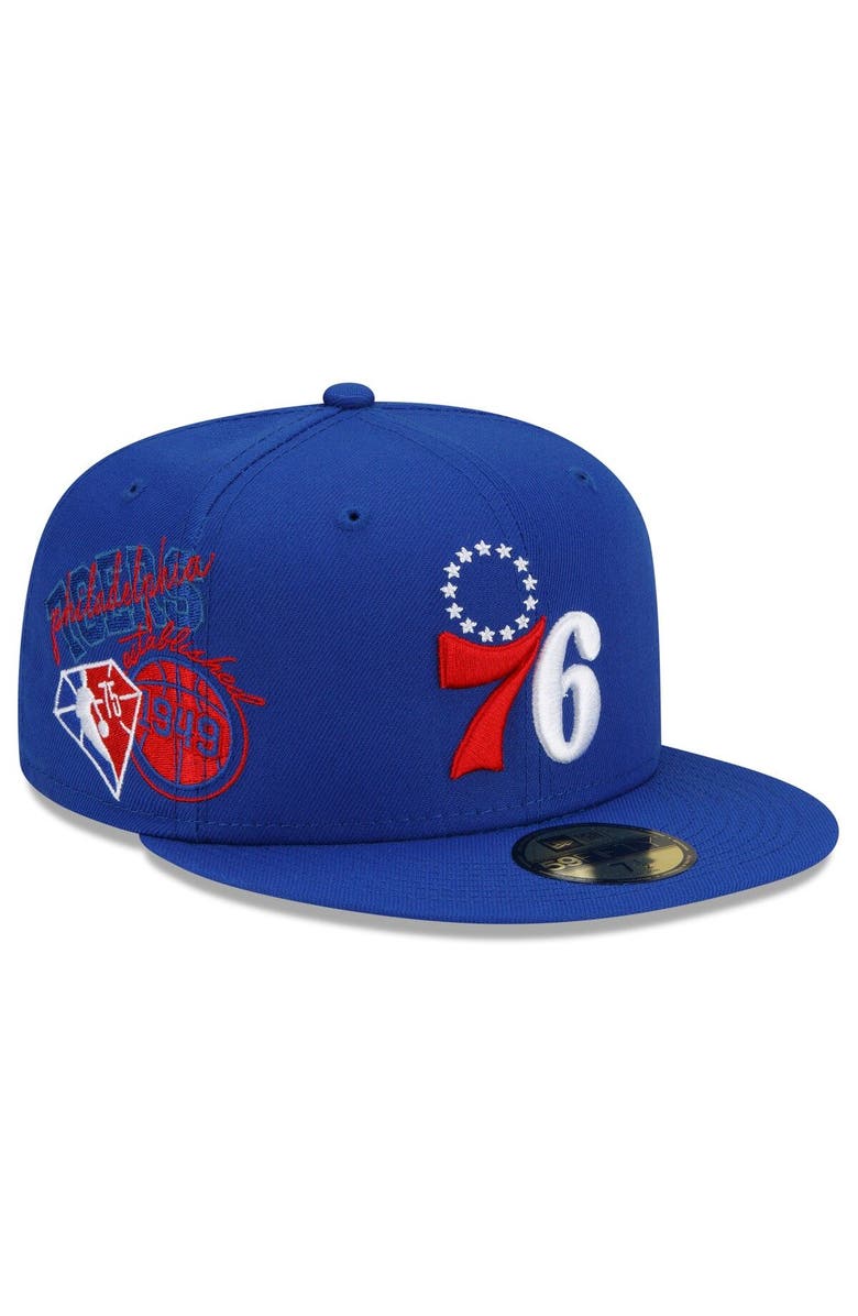 New Era Men's New Era Royal Philadelphia 76ers Team Back Half 59FIFTY Fitted Hat, Main, color,
