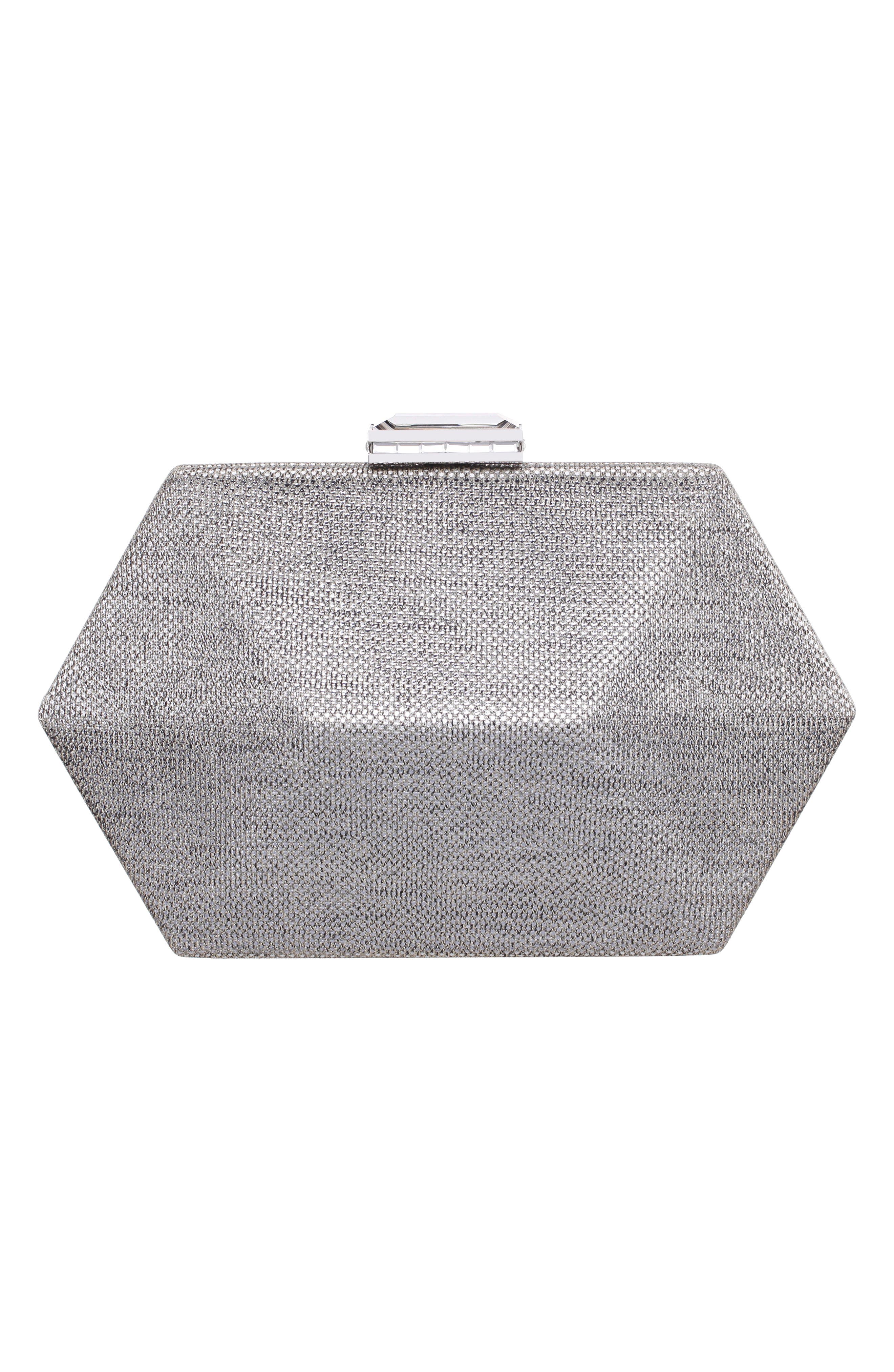 Nina Metallic Hex Minaudiere, Alternate, color, Dark Silver