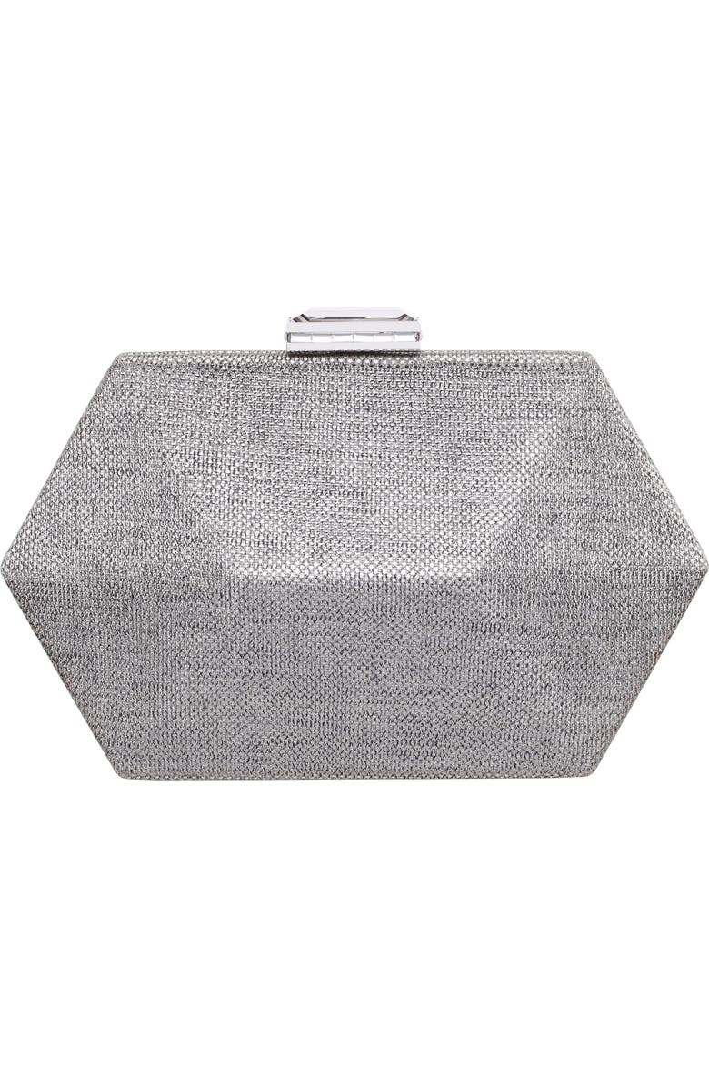 Nina Metallic Hex Minaudiere, Alternate, color, Dark Silver