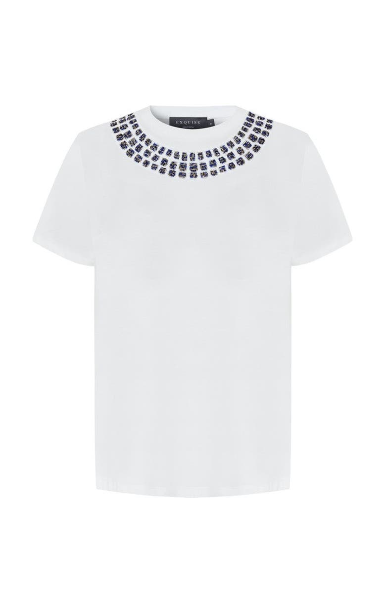 Exquise Adriana Crystal-Embellished Cotton Tee, Alternate, color, White