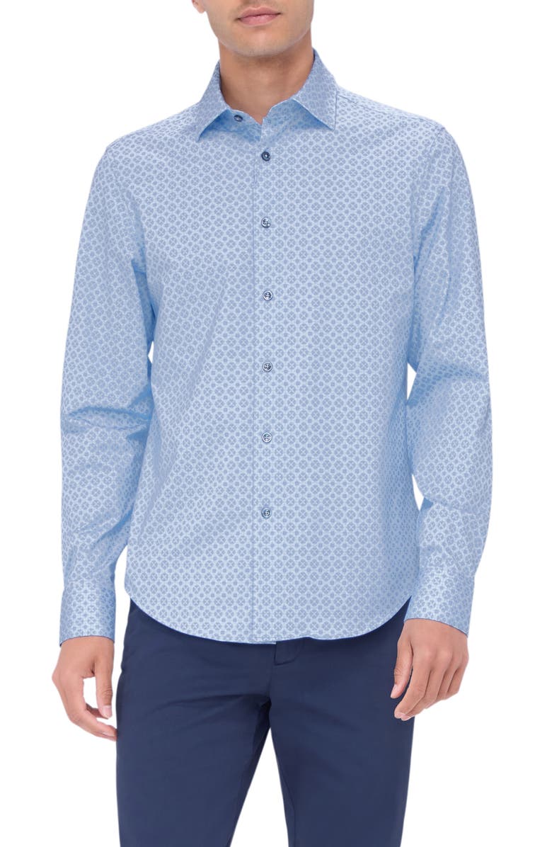 Bugatchi Jimmy OoohCotton<sup>®</sup> Medallion Print Button-Up Shirt, Main, color, 