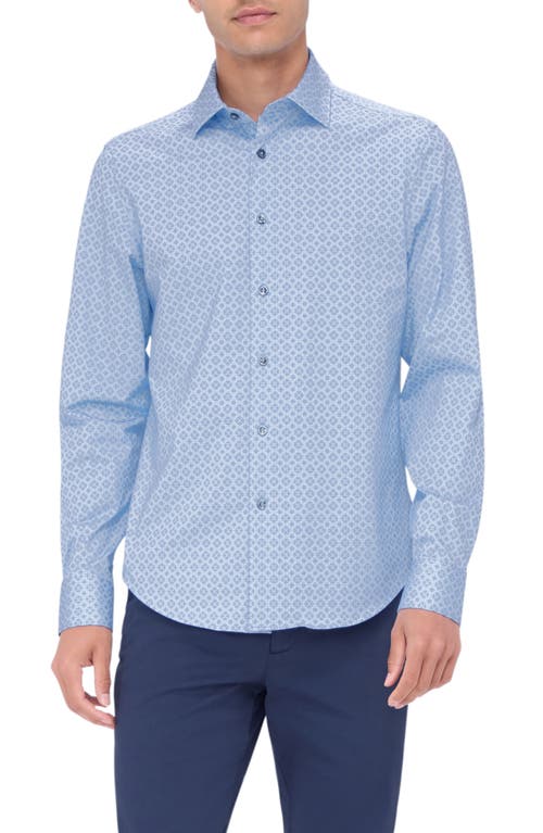 Bugatchi Jimmy OoohCotton® Medallion Print Button-Up Shirt in Air Blue 