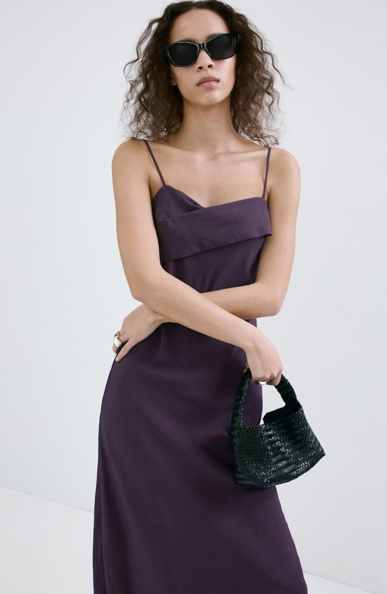 MANGO Cross Neck Tie Back Midi Dress, Alternate, color, Lilac