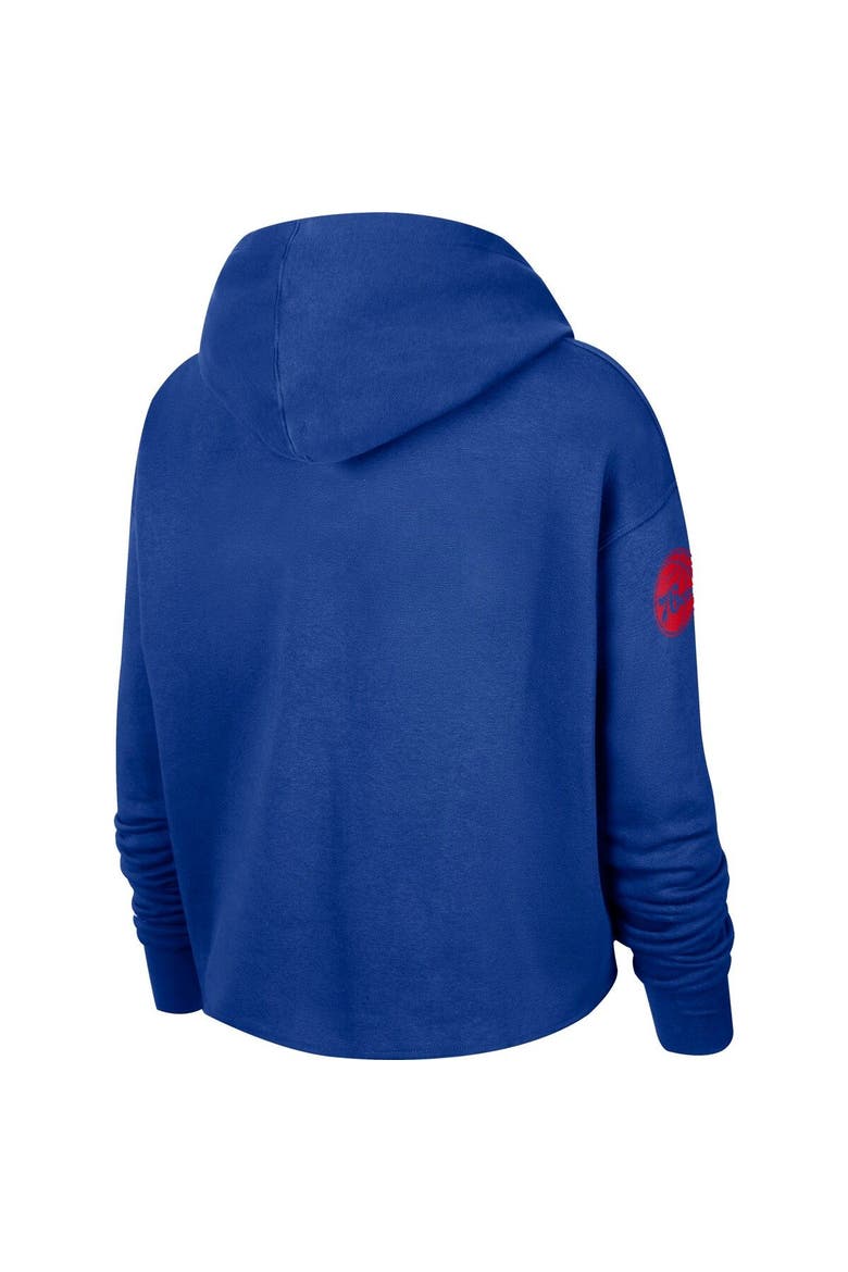 Women's Nike Royal Philadelphia 76ers Split Flip Courtside Cropped Pullover Hoodie, Alternate, color, Royal