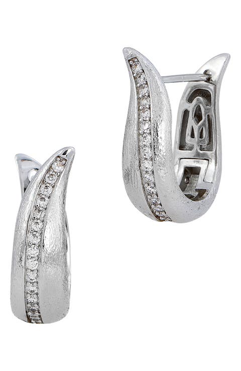 Brushed Textured CZ Pavé Hoop Earrings
