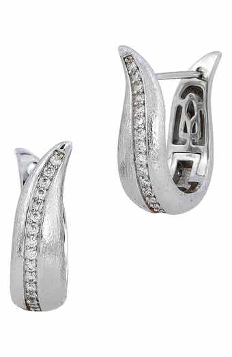 SAVVY CIE JEWELS Brushed Textured CZ Pavé Hoop Earrings