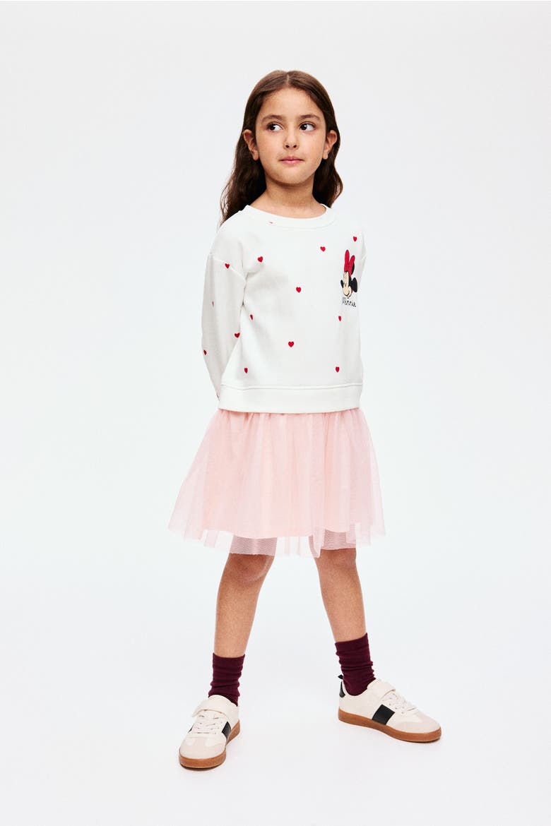 Printed Tulle-skirt Sweatshirt Dress, Main, color, Light pink/Minnie Mouse