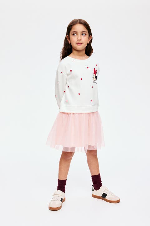 Printed Tulle-skirt Sweatshirt Dress