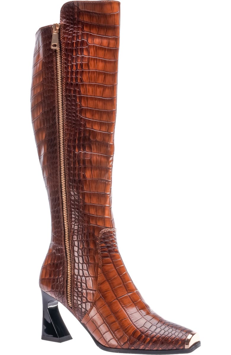 NINETY UNION London Croc Embossed Knee High Boot, Main, color, Brown