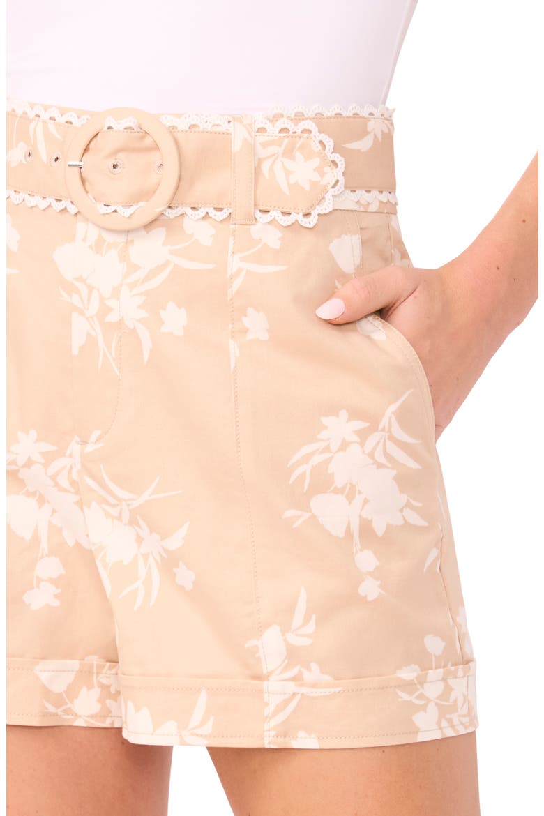 Floral Print High Waist Shorts, Alternate, color, TOFFEE