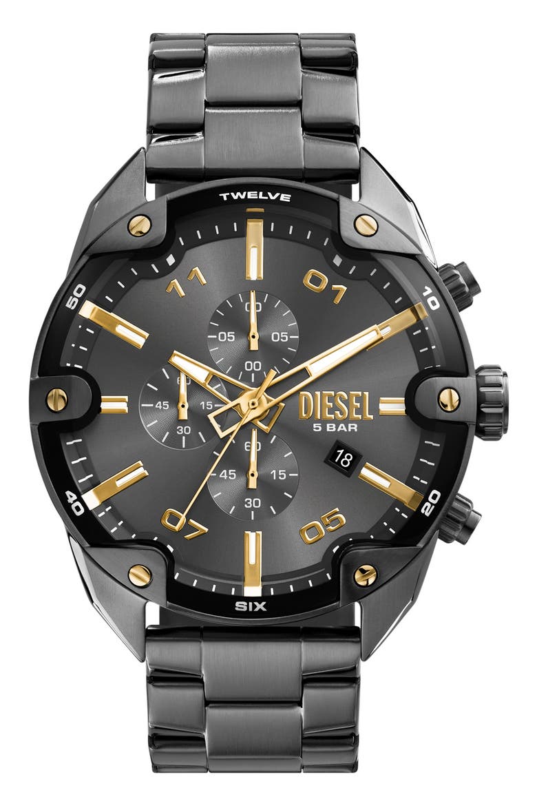 Spiked Gunmetal Chronograph Bracelet Watch, 49mm, Main, color, GUNMETAL