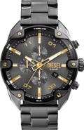 DIESEL® Spiked Gunmetal Chronograph Bracelet Watch, 49mm