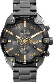 DIESEL® Spiked Gunmetal Chronograph Bracelet Watch, 49mm
