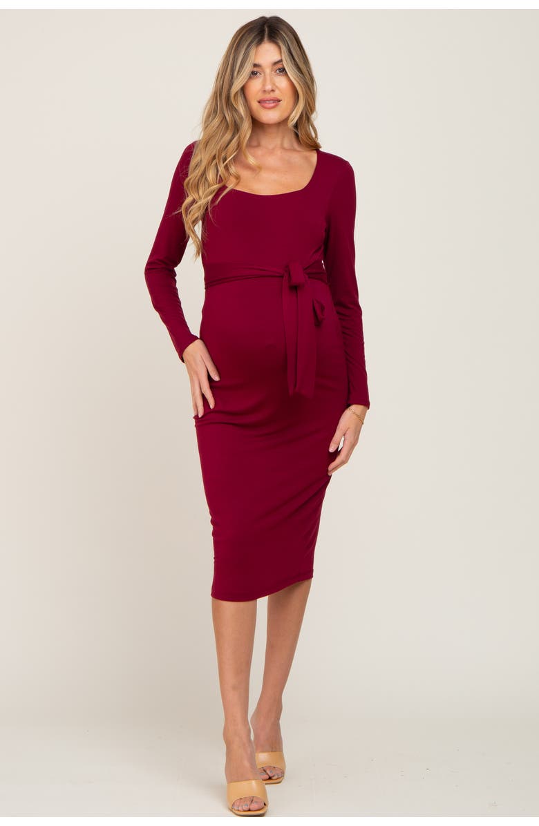 PinkBlush Basic Square Neck Midi Dress, Main, color, Burgundy