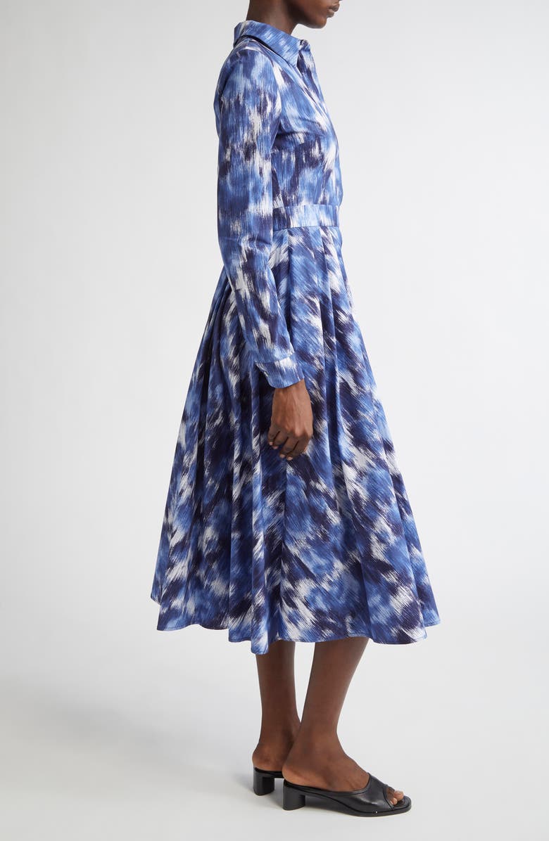 Michael Kors Collection Watercolor Floral Long Sleeve Cotton Poplin Midi Shirtdress, Alternate, color, Riviera/ Optic White