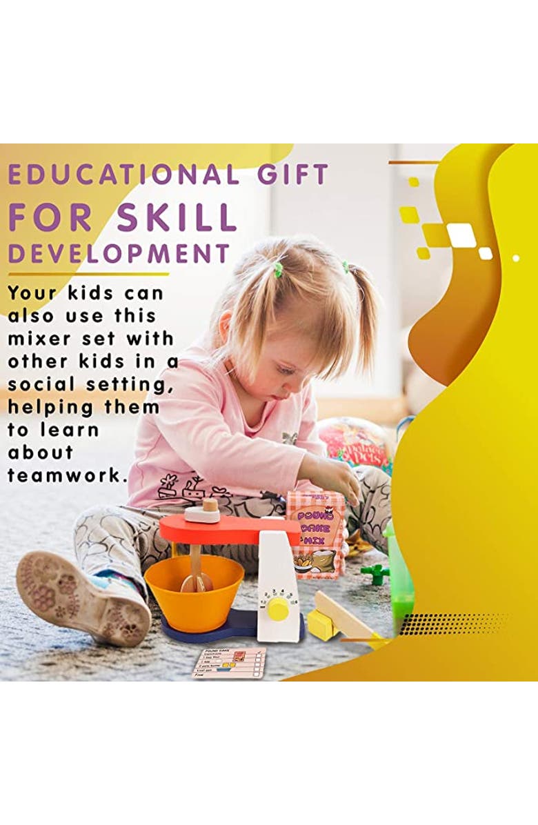 Leo & Friends Wooden Mixer Set - Make-A-Cake Mixer Kit with Hand Crank Mixer, Alternate, color, Red