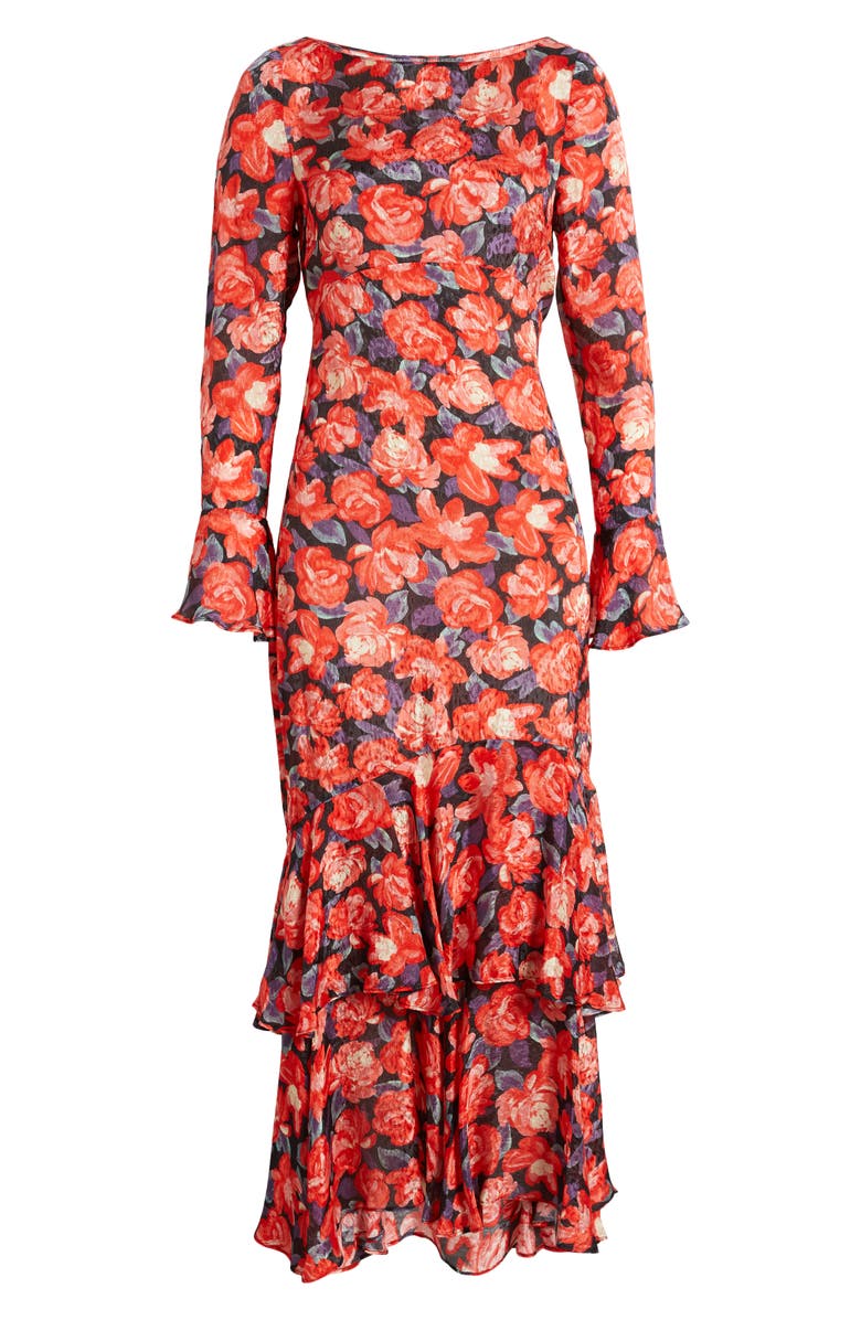 Saylor Cher Floral Long Sleeve Tiered Mermaid Gown, Alternate, color, Red Floral Multi