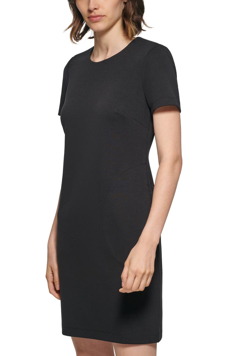 Calvin Klein Short Sleeve Ponte Sheath Dress, Alternate, color, Black