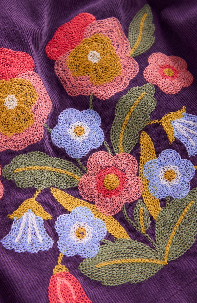 Mini Boden Kids' Embroidered Corduroy Pinafore Dress, Alternate, color, Mystical Purple Embroidery